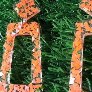 Rectangular sparkle orange  earring.